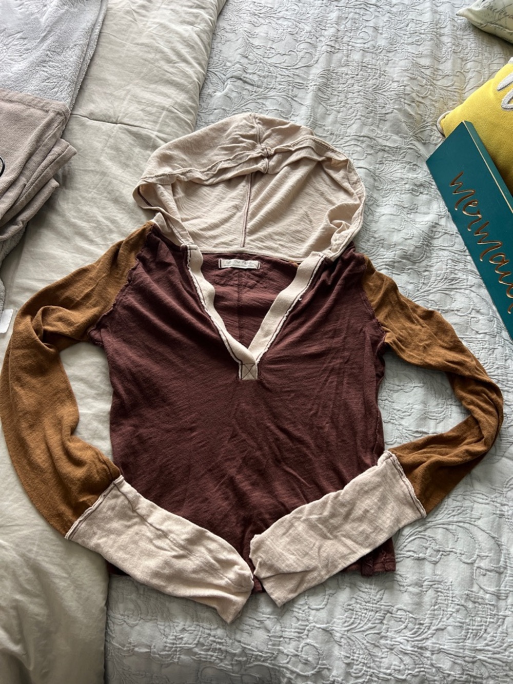 We the Free Three-Tone Hooded Pullover - Brown, Tan & Cream